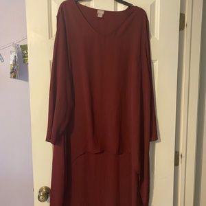 Chicos tunic maroon. Worn once. Front stops at waist and back to calves.